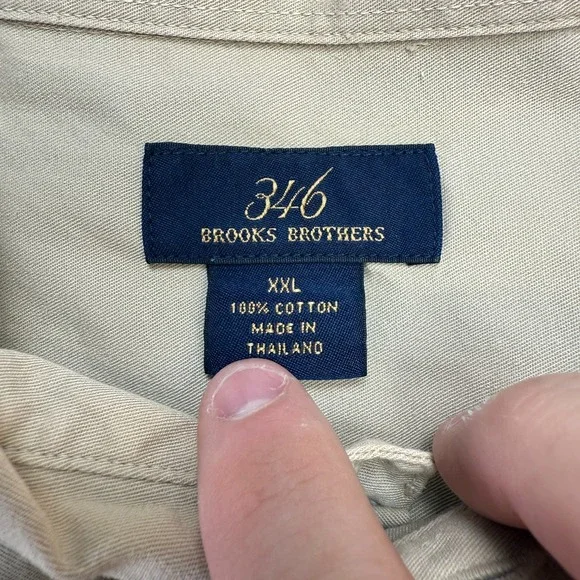 Brooks Brothers Shirt Mens 2XL Beige Khaki Twill 346 Button Down Classic Casual - Picture 5 of 8